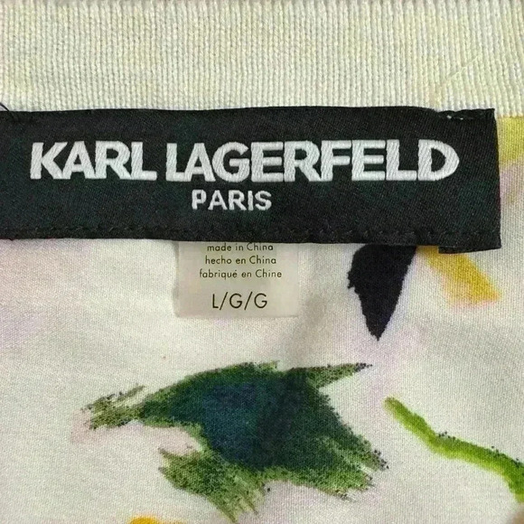 KARL LAGERFELD Cropped Feminine Cardigan  Pearl Buttons Ribbed and Floral Back - Picture 7 of 8
